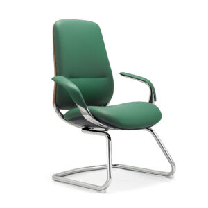Forest Green Leather Executive Cantilever Guest Chair Walnut Back
