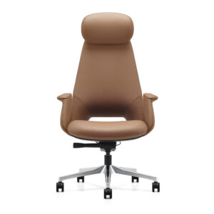 High Back Saddle Tan Leather Executive Desk Chair Chrome Headrest
