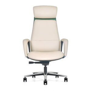 Off White Leather Executive Desk Chair Green Back Polished Base
