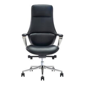 High Back Black Leather Executive Chair Polished Chrome Base