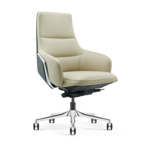 Off White Leather Executive Chair Dark Back Polished Chrome Base