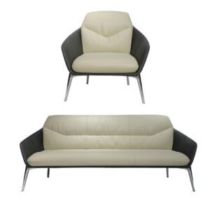 Two Tone Cream Leather Executive Sofa Set Chrome Legs