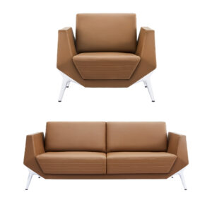 Saddle Tan Leather Executive Sofa Set Powder Coated White Legs
