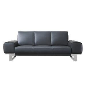 Black Leather Executive Sofa Set Brushed Steel Sled Base