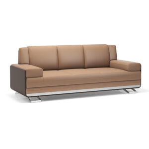 Two Tone Caramel Leather Executive Sofa Set Chrome Sled Base