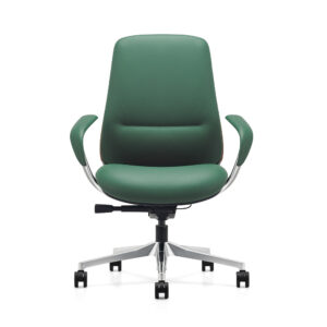 Forest Green Leather Executive Chair Walnut Wood Back Aluminum Base