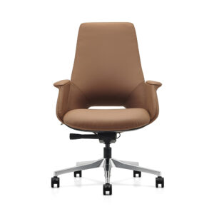 Mid Back Saddle Tan Leather Executive Desk Chair Chrome Lumbar