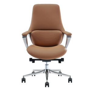 Mid Back Saddle Tan Leather Executive Chair Polished Chrome Base