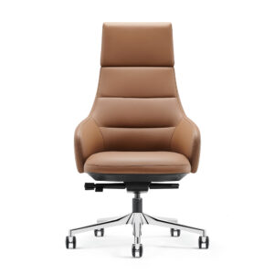 High Back Saddle Tan Leather Executive Chair Walnut Shell Base