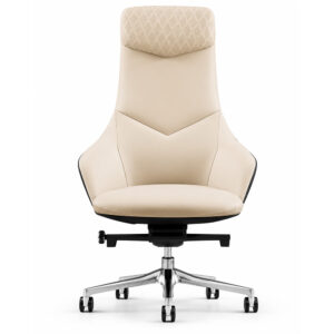 Beige Navy Leather Executive Desk Chair Diamond Quilted Headrest
