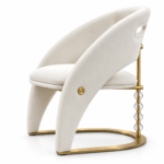Contemporary Ivory Sculptural Accent Chair Gold Crystal Base