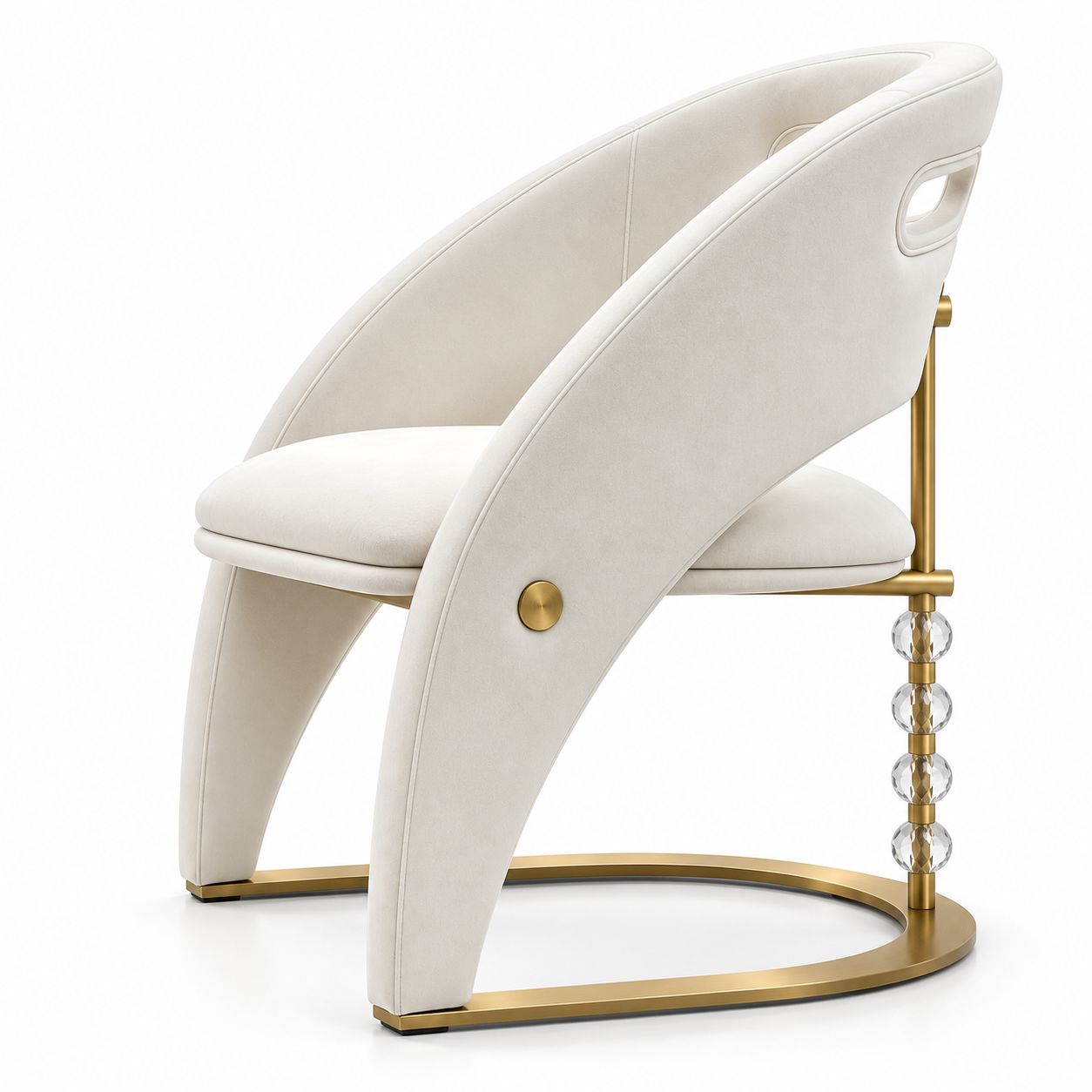 Contemporary Ivory Sculptural Accent Chair Gold Crystal Base