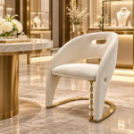 Contemporary Ivory Sculptural Accent Chair Gold Crystal Base