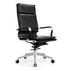 Black Leather Executive Desk Chair Polished Chrome Frame Base