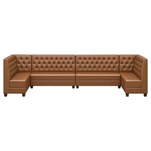 Cognac Tan Leather Modular U-Shaped Banquette Booth Tufted Back