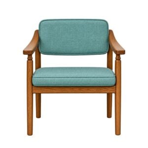 Scandinavian Solid Oak Armchair Teal Fabric Commercial Guest Seat