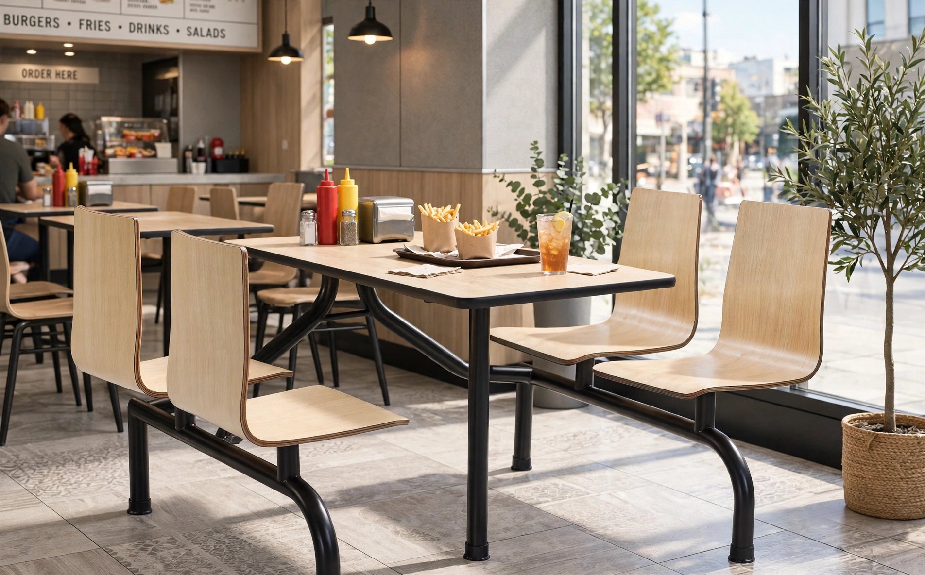 Connecting Table and Chair FOH-CBC02 in a fast food restaurant