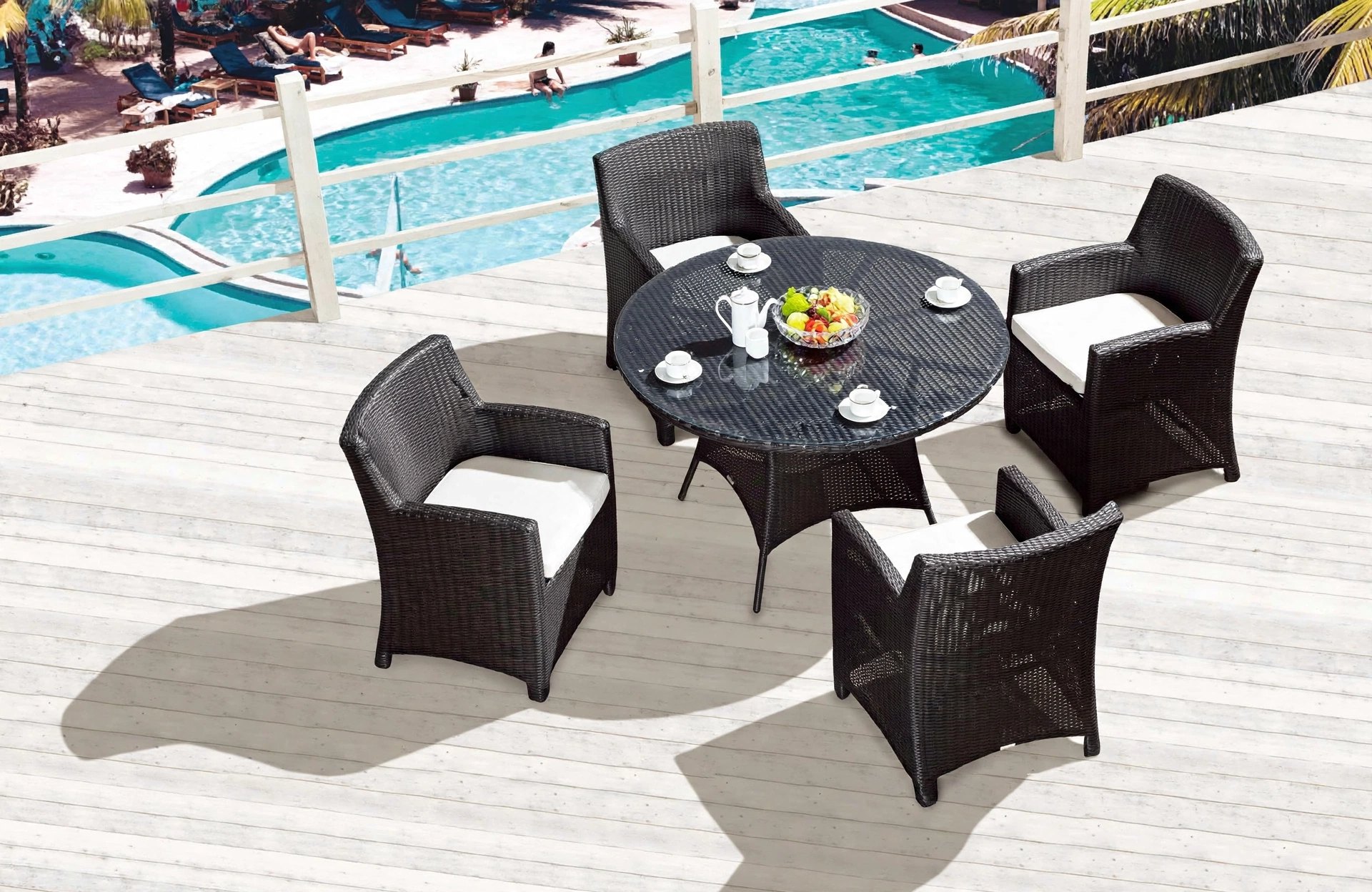 Outdoor Dining Table Set FOH-OT-8014 on a resort pool deck