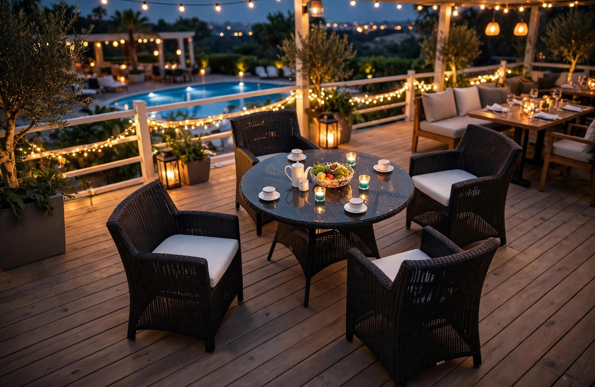 Outdoor Dining Table Set FOH-OT-8014 on a restaurant terrace