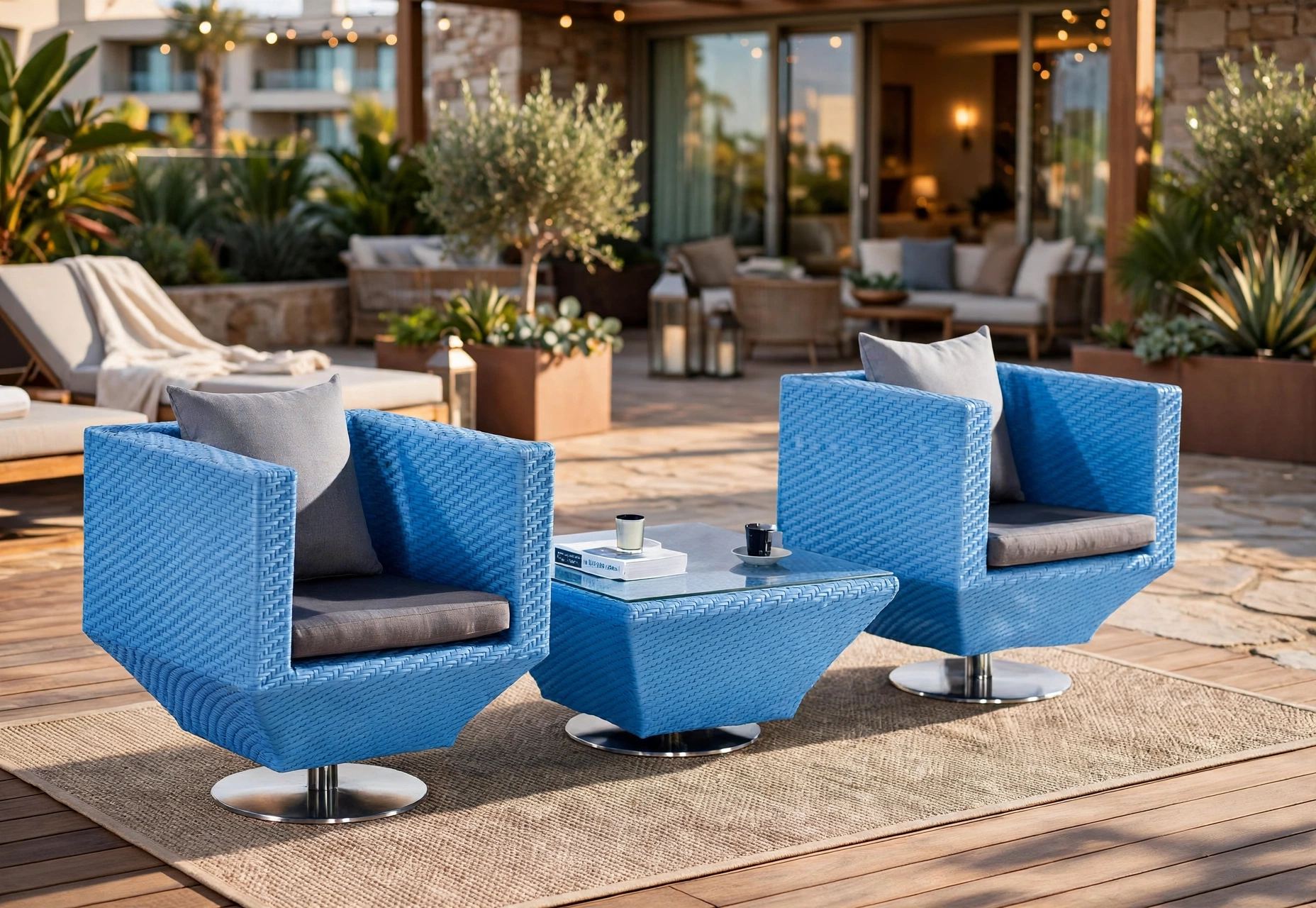Outdoor Coffee Tables FOH-OT-9074T in a hotel lounge patio