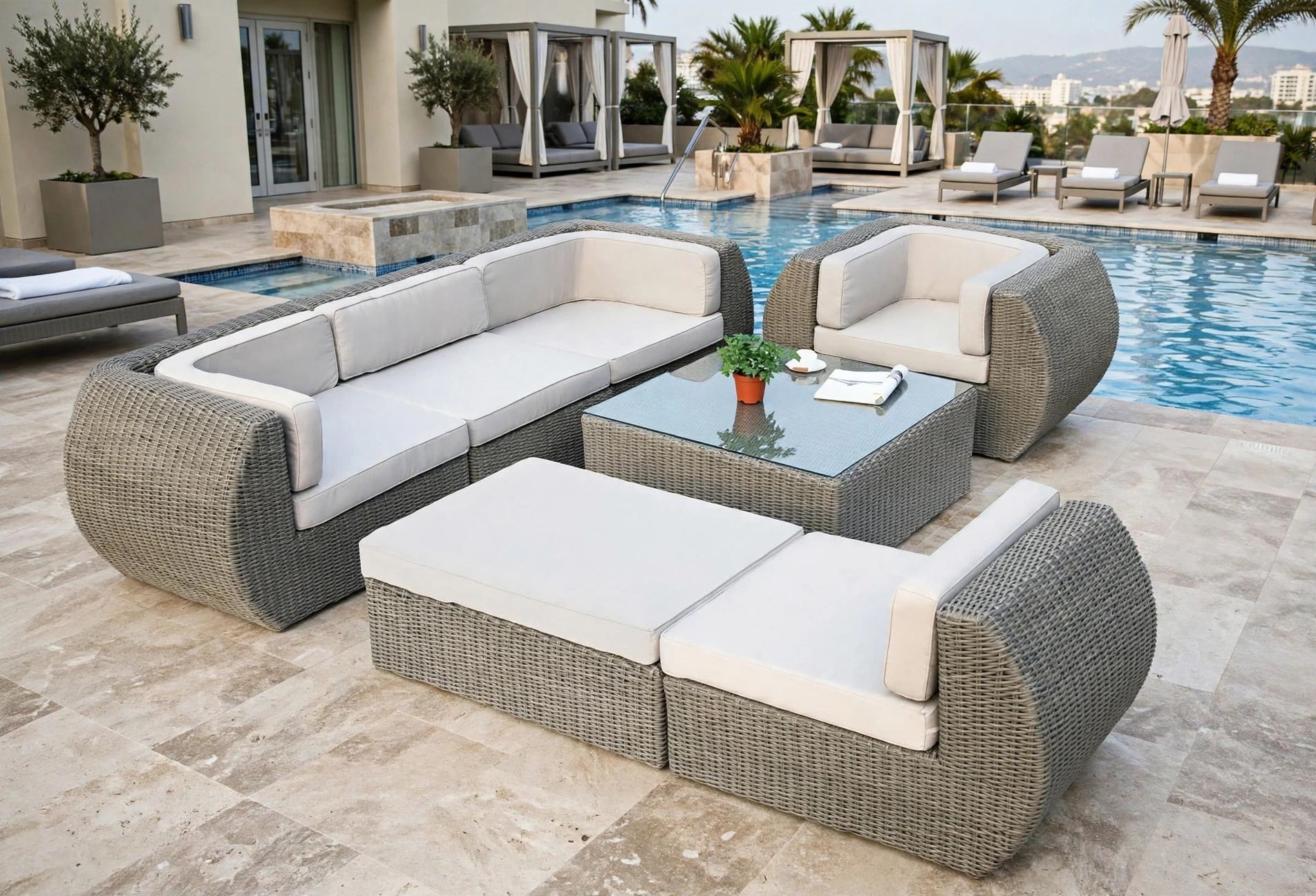 Outdoor Loungers FOH-OT-CF01 at a hotel pool terrace