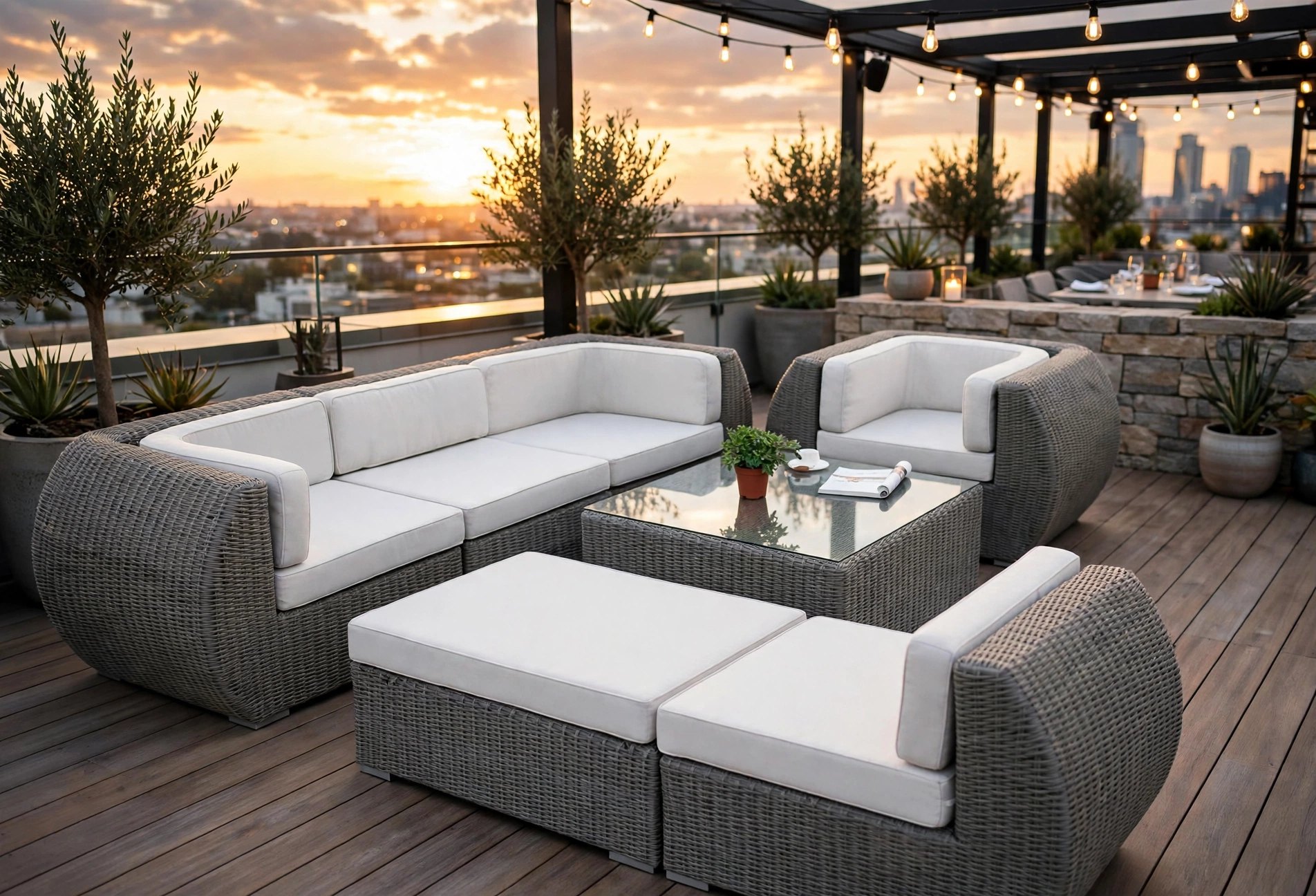 Outdoor Loungers FOH-OT-CF01 on a restaurant rooftop terrace