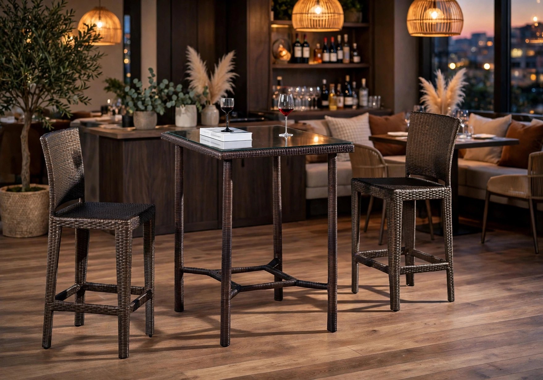 Outdoor Bar Dining Sets FOH-OT-CF1006T in a restaurant bar area