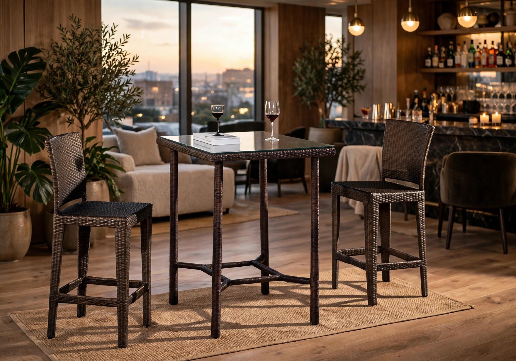 Outdoor Bar Dining Sets FOH-OT-CF1006T in a hotel bar lounge