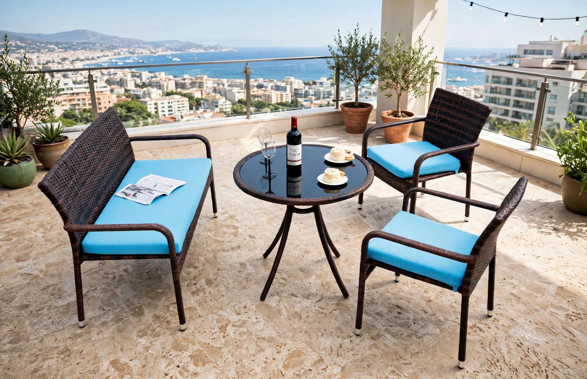 Outdoor Bar Dining Sets FOH-OT-CF1014B on a hotel terrace