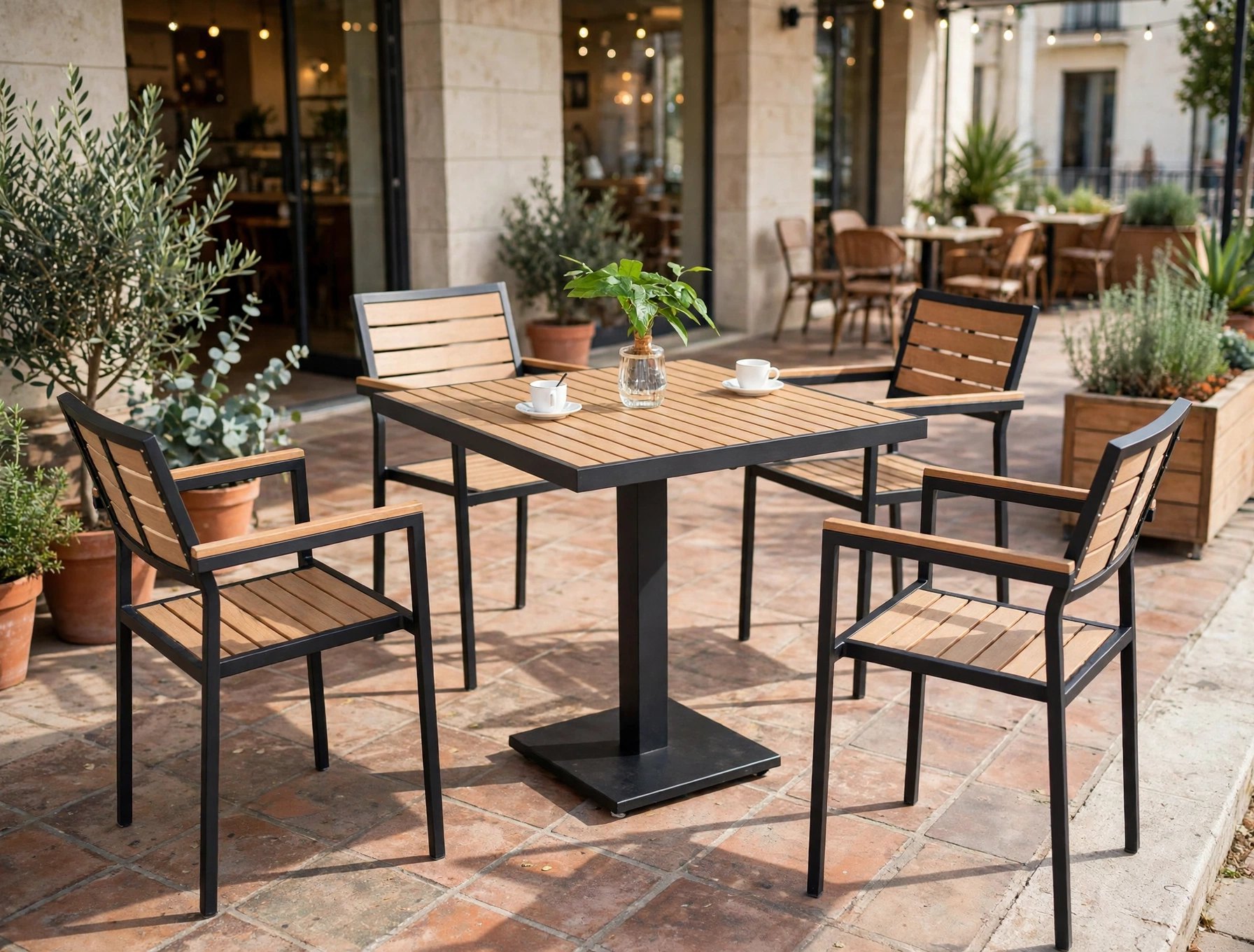 Outdoor Dining Table Set FOH-OT-CF1248 on a cafe terrace