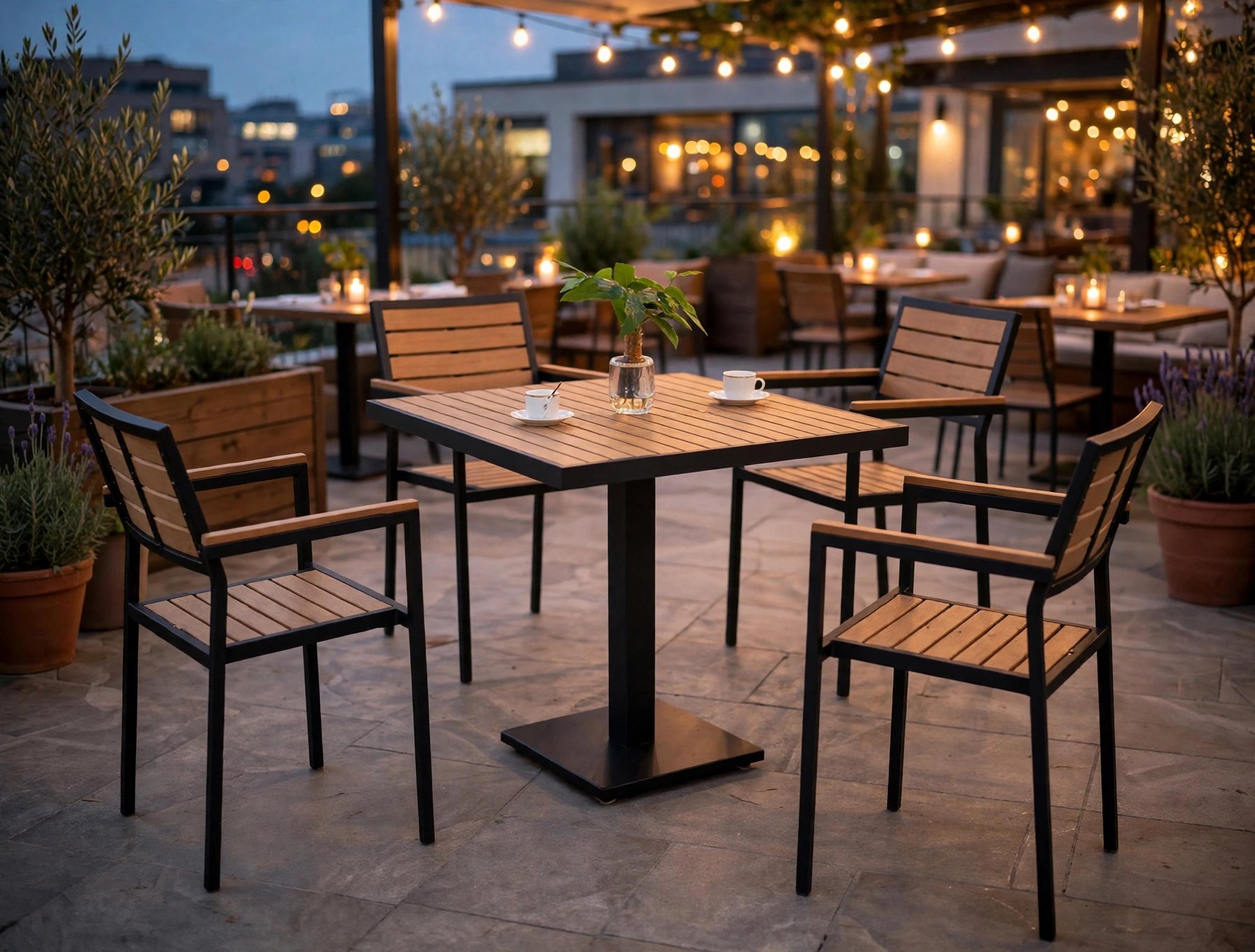 Outdoor Dining Table Set FOH-OT-CF1248 on a restaurant terrace