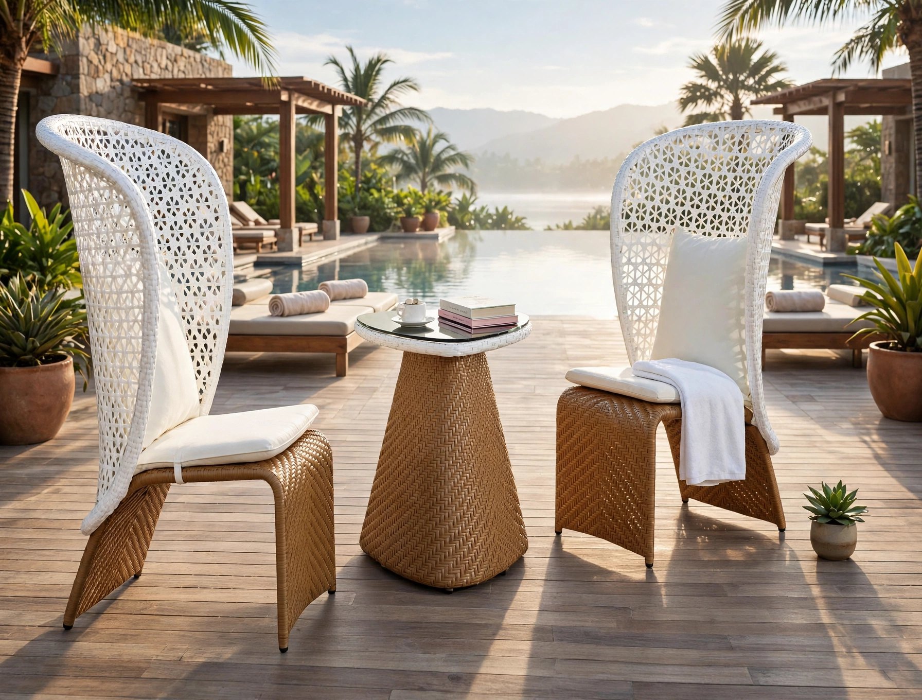 Outdoor Coffee Tables FOH-OT-CF2047C on a spa resort terrace