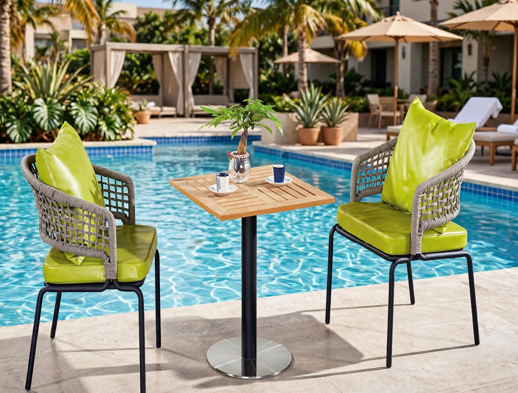 Outdoor Coffee Tables FOH-OT-CF2063D beside a resort pool