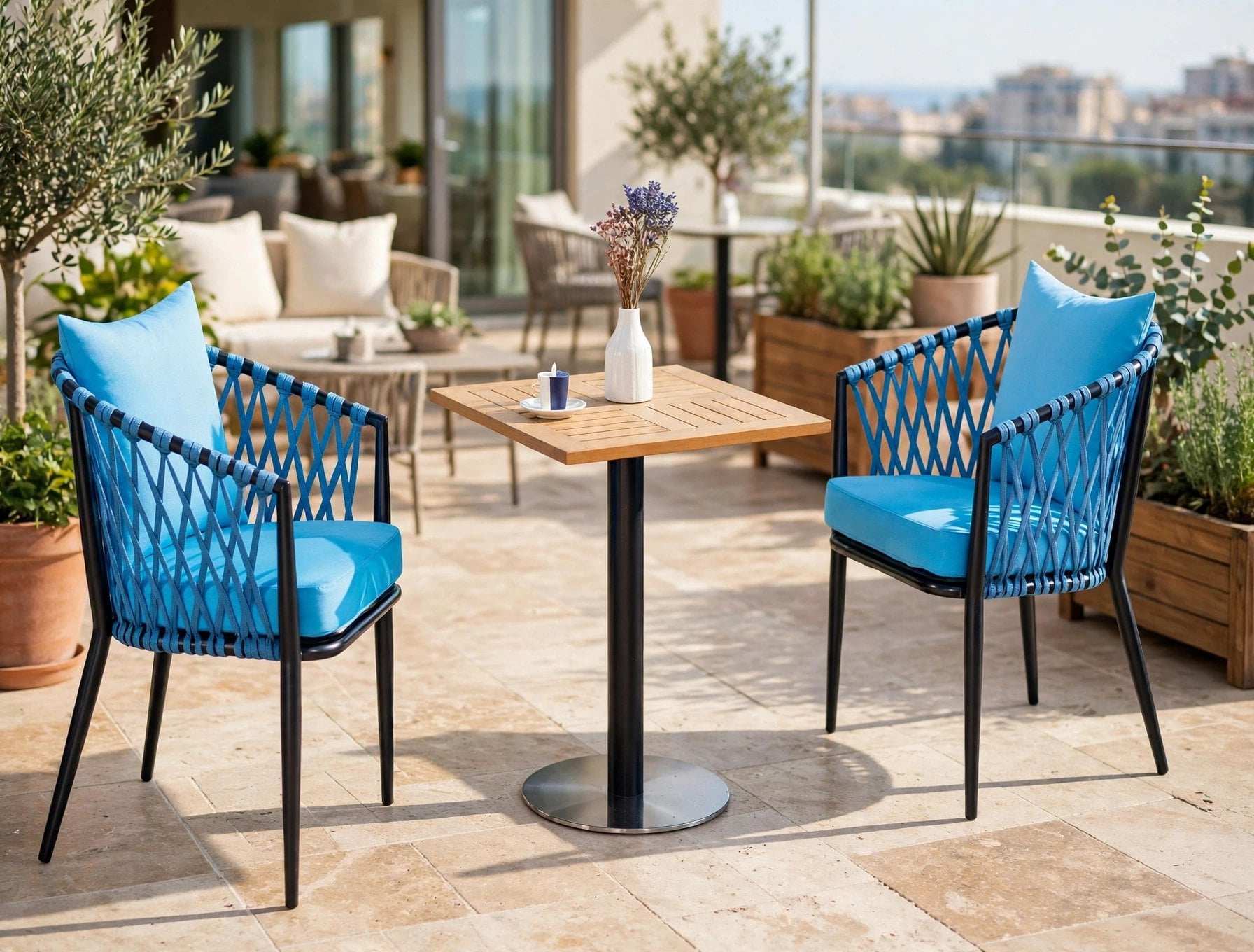Outdoor Coffee Tables FOH-OT-CF2063L on a hotel terrace