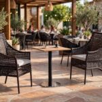 Outdoor Coffee Tables FOH-OT-CF2063T on a restaurant patio