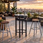 Outdoor Bar Dining Sets FOH-OT-CF710C on a rooftop bar terrace