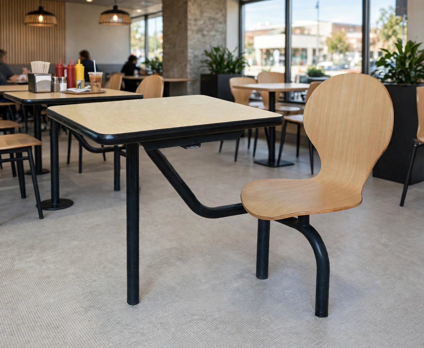 Connecting Table and Chair FOH-XM06-282 in a fast food restaurant