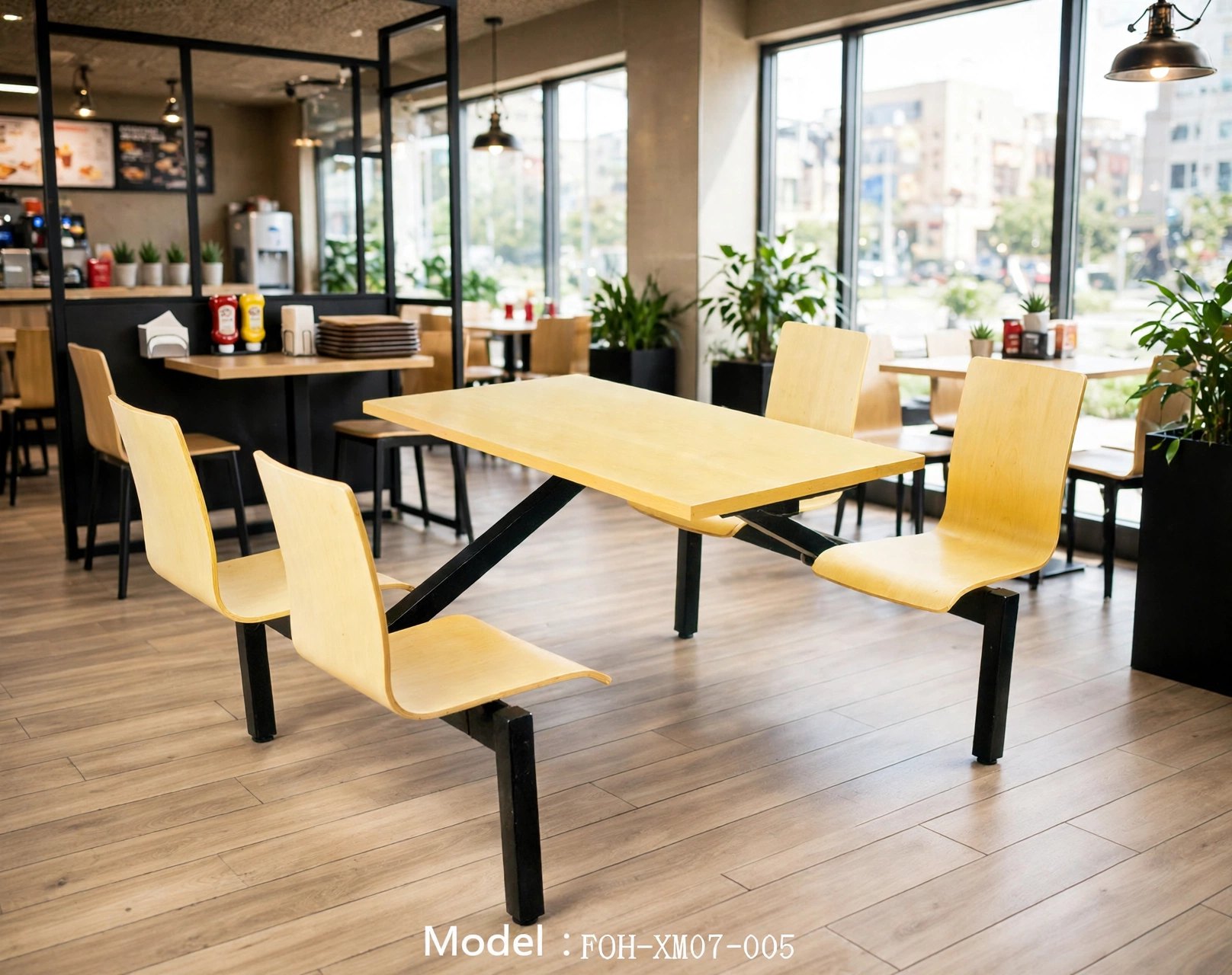 Connecting Table and Chair FOH-XM07-005 in a fast food restaurant