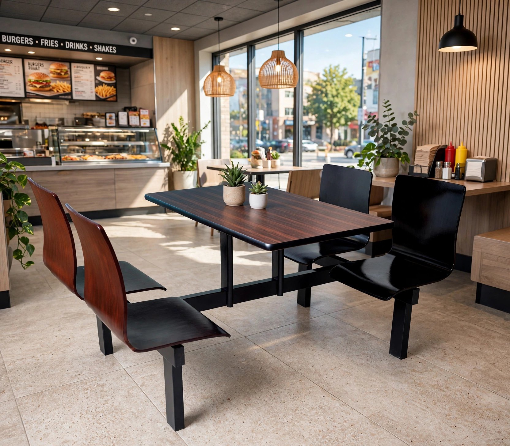 Connecting Table and Chair FOH-XM07-008 in a fast food restaurant