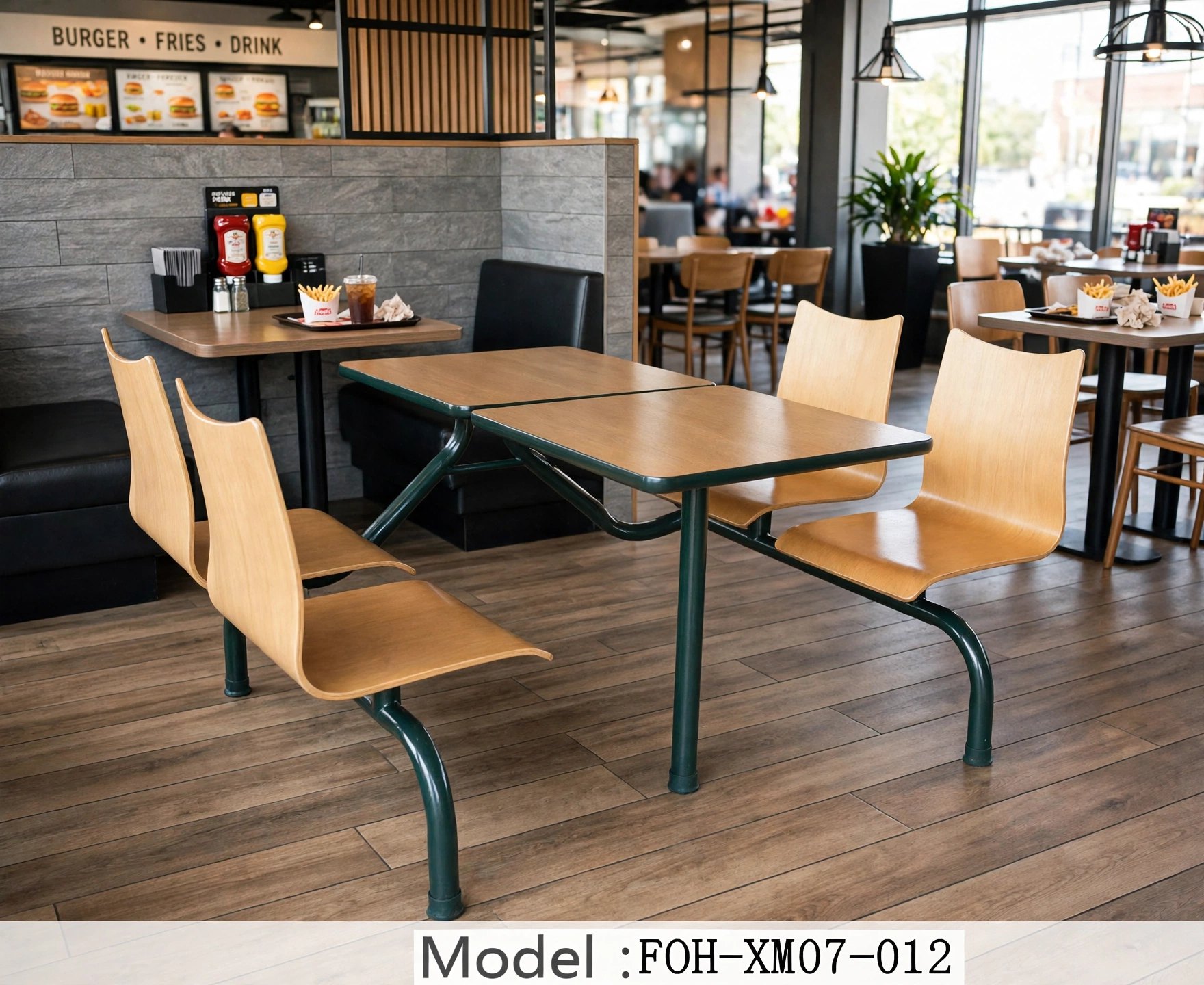Connecting Table and Chair FOH-XM07-012 in a fast food restaurant