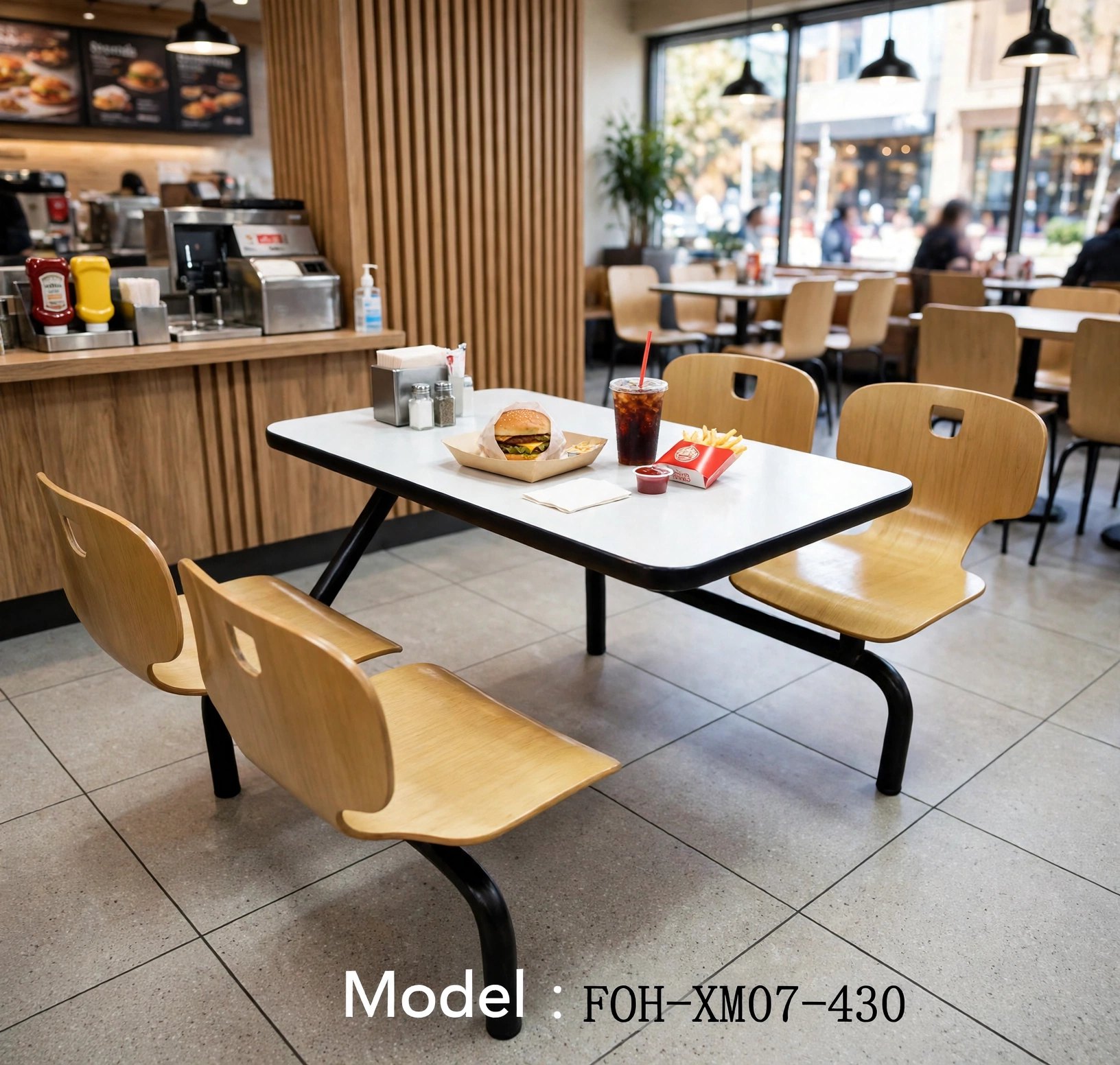 Connecting Table and Chair FOH-XM07-430 in a fast food restaurant
