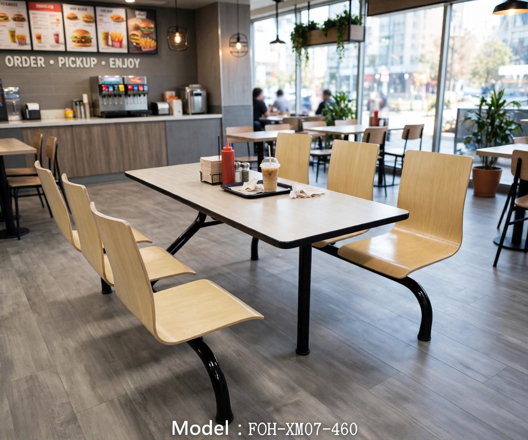 Connecting Table and Chair FOH-XM07-460 in a fast food restaurant