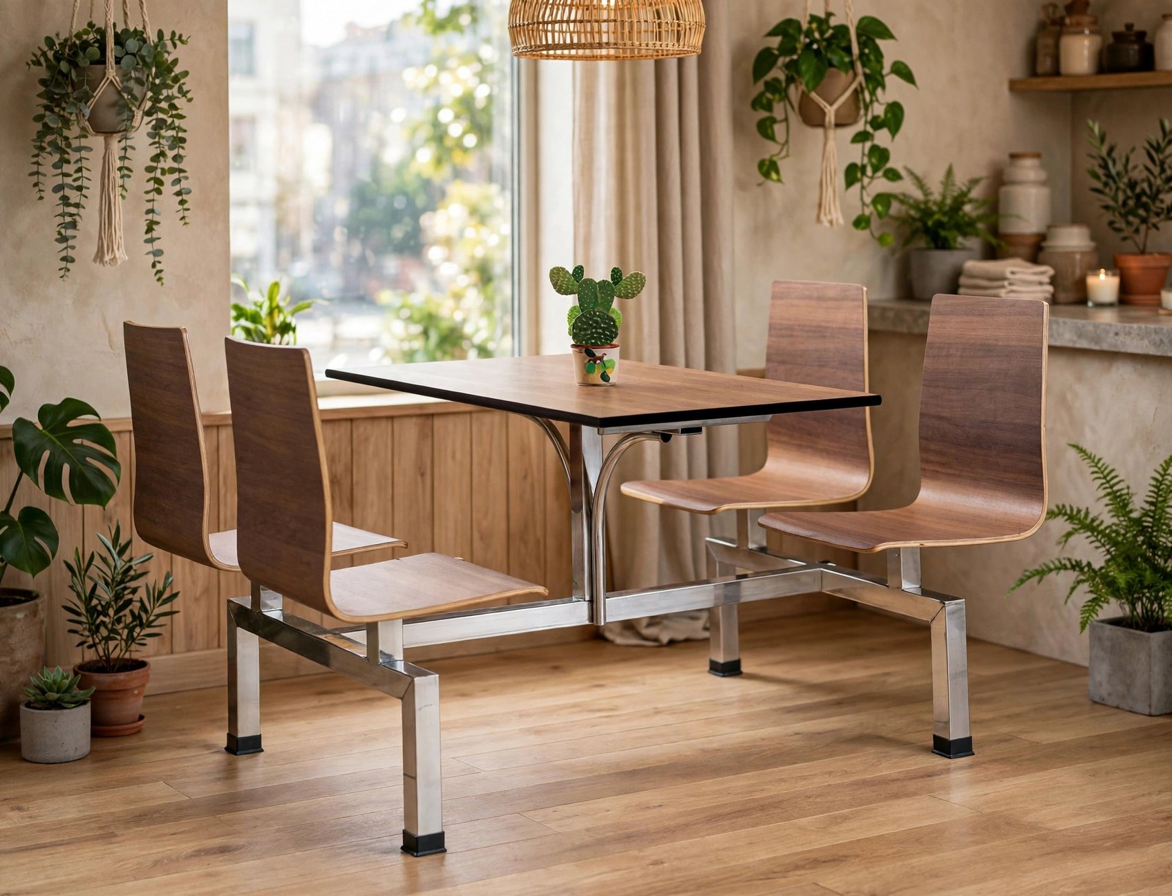 Connecting Table and Chair (Model FOH-XM08-423) in a cafe