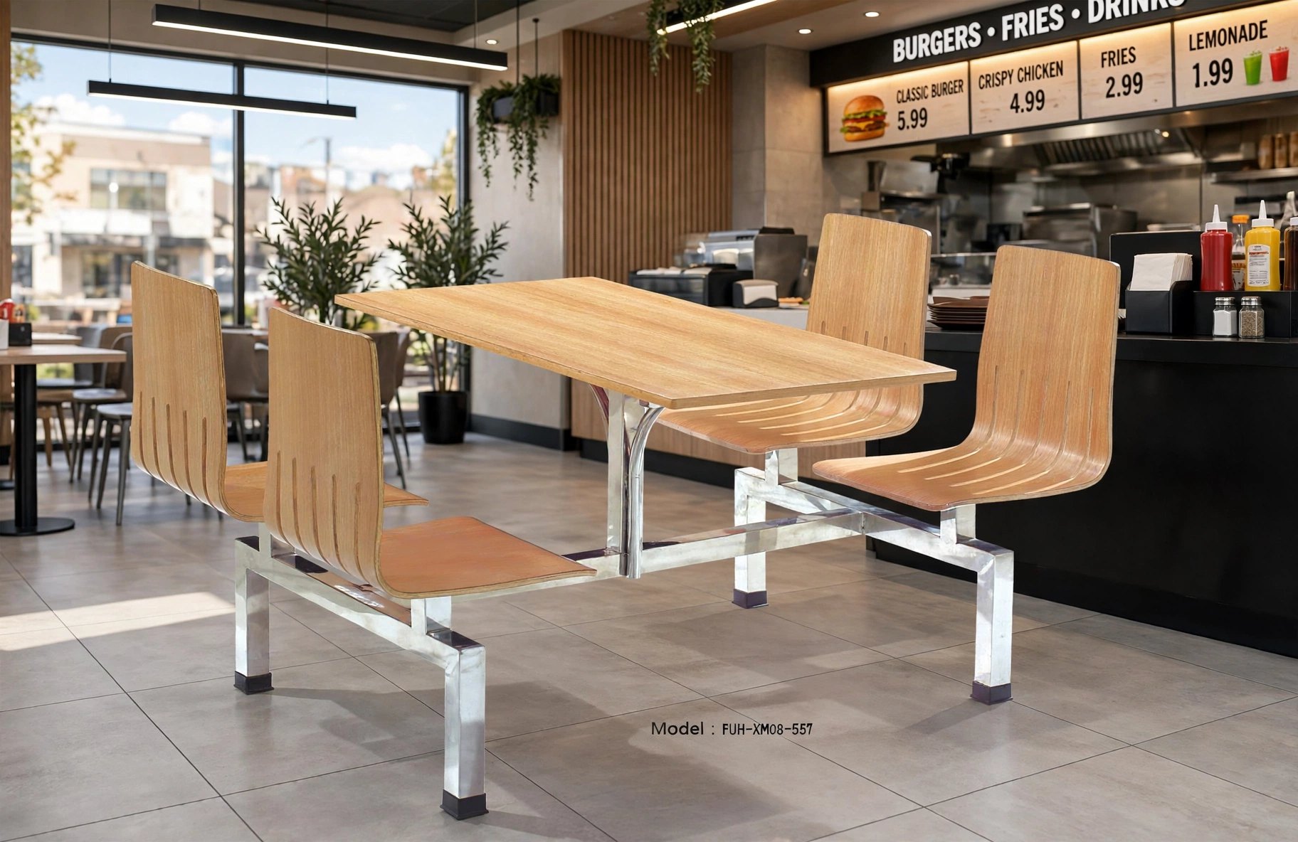 Connecting Table and Chair FOH-XM08-587 in a fast food restaurant