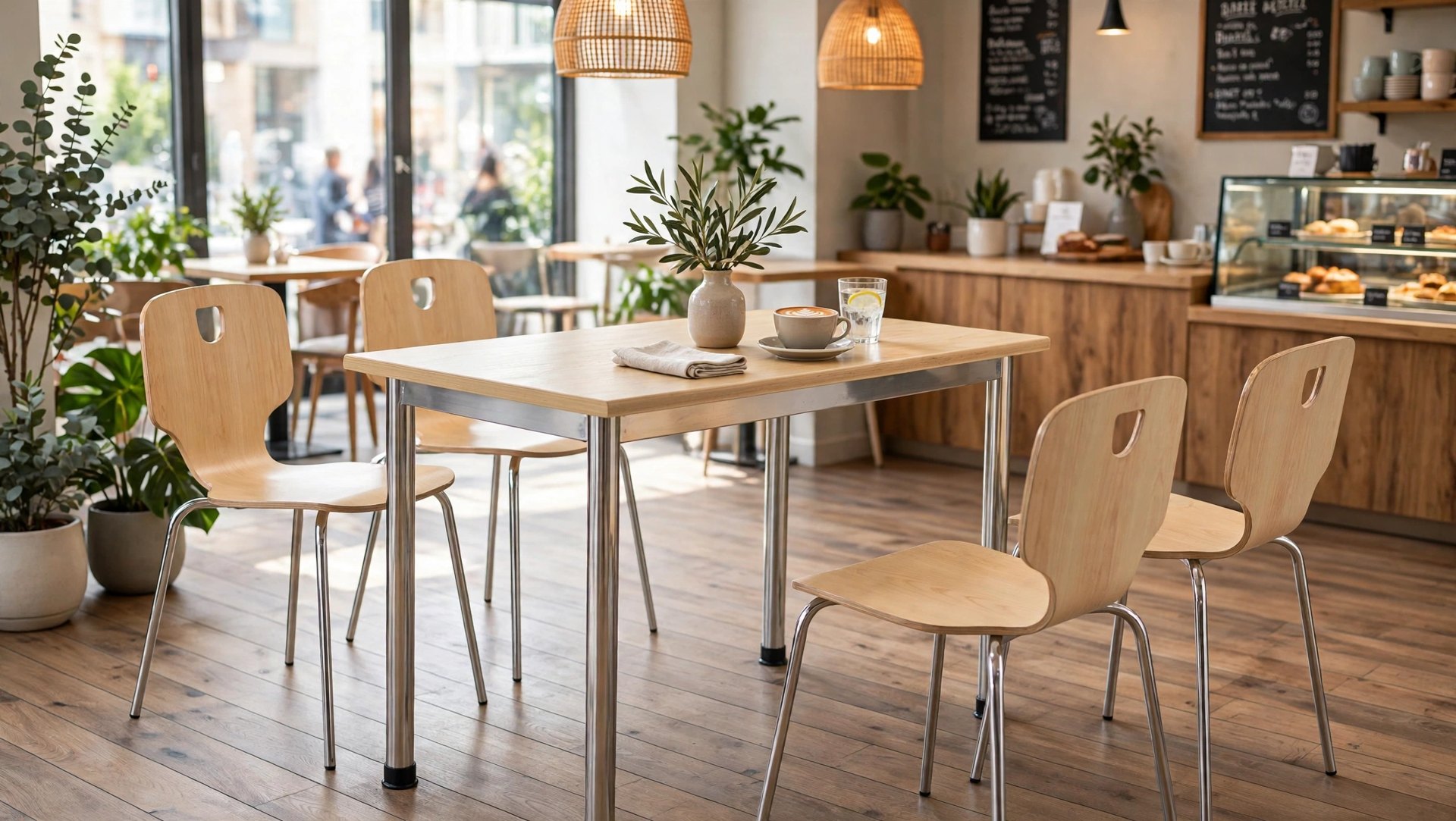 Common Table and Chair Set FOH-XM16-602 in a cafe