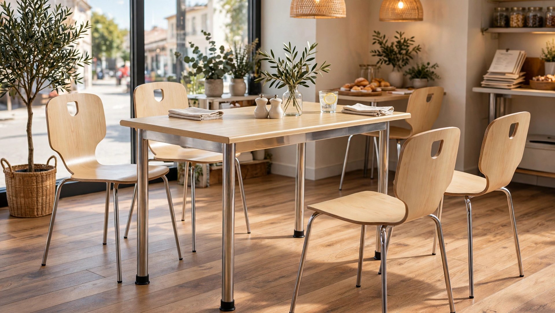 Common Table and Chair Set FOH-XM16-602 in a restaurant