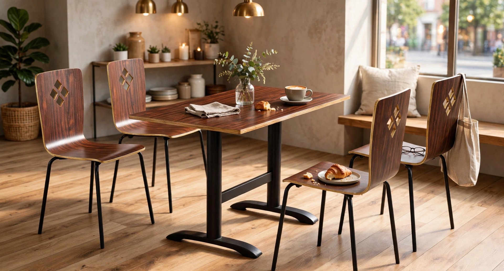Common Table and Chair Set FOH-XM17-392 in a cafe