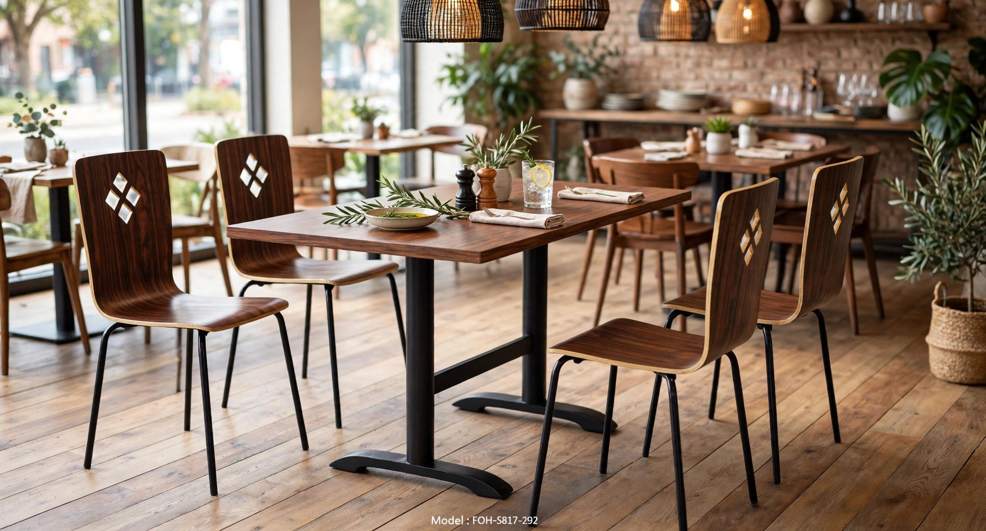 Common Table and Chair Set FOH-XM17-392 in a restaurant