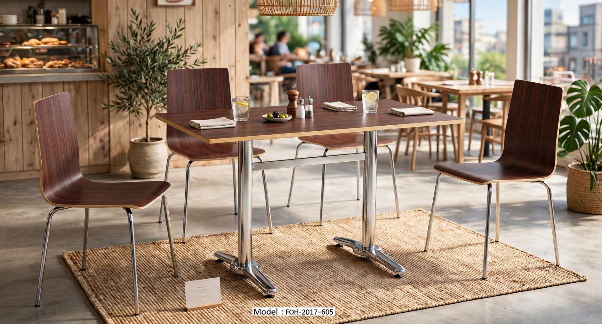 Common Table and Chair Set FOH-XM17-605 in a restaurant