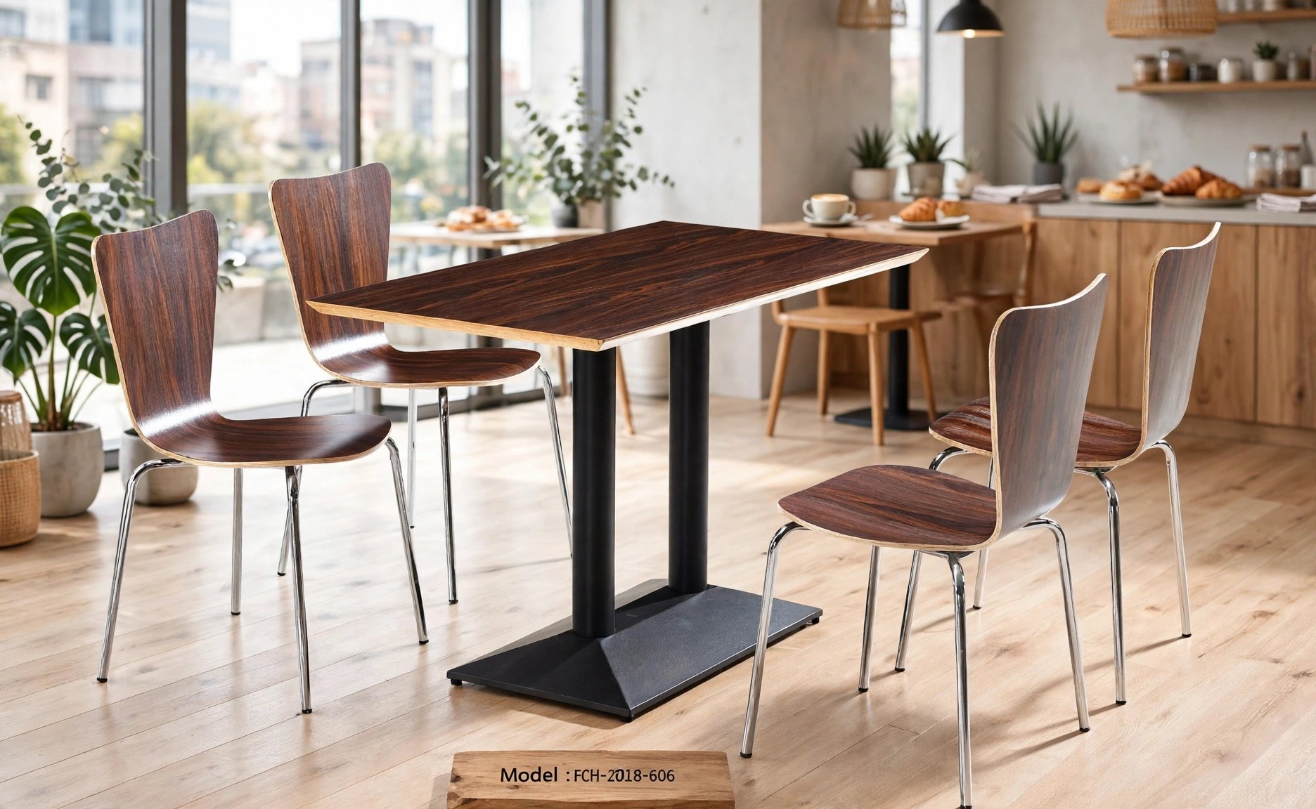 Common Table and Chair Set FOH-XM18-606 in a cafe